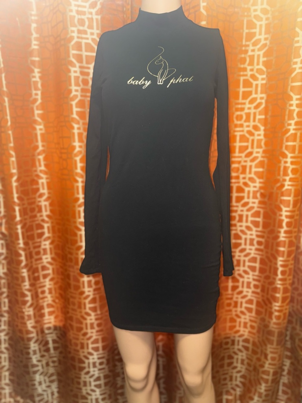 Baby Phat Y2K Black Long Sleeve Bodycon Mini Dress Medium